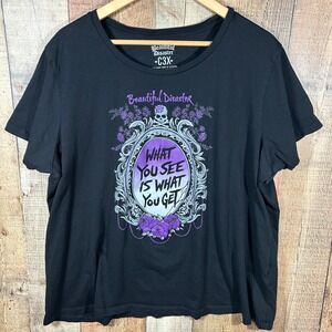 Beautiful Disaster Black Graphic Tee Purple Skull Mirror Gothic Shirt 3X